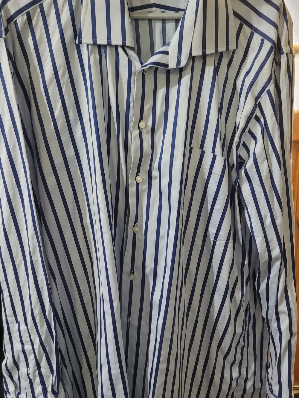 Men's Vertical Navy Stripe Dress Shirt - White/Navy